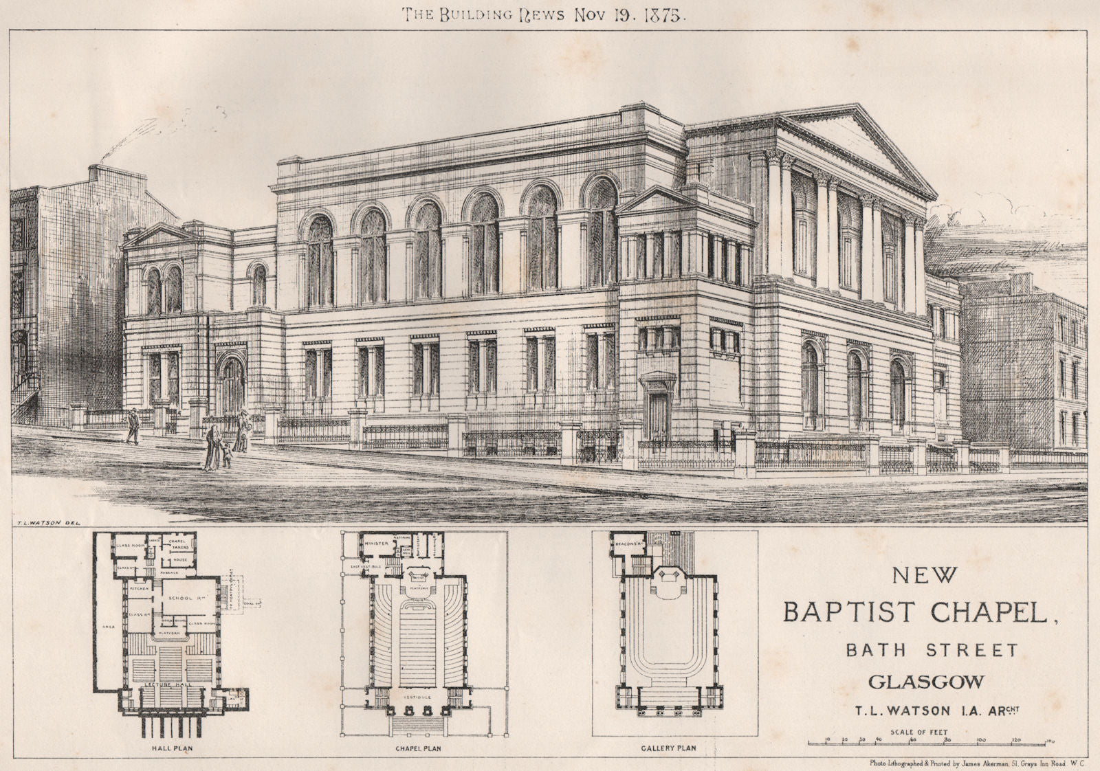 New Baptist Chapel, Bath Street, Glasgow; T.L. Watson Architect. Scotland 1875